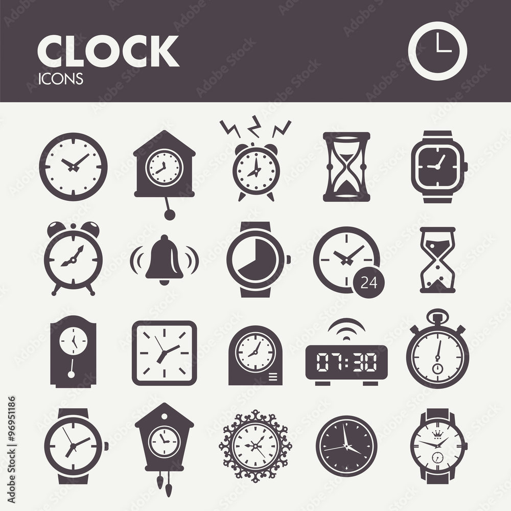 Clocks and time. Icons set in vector Clocks and time. Icons set in vector