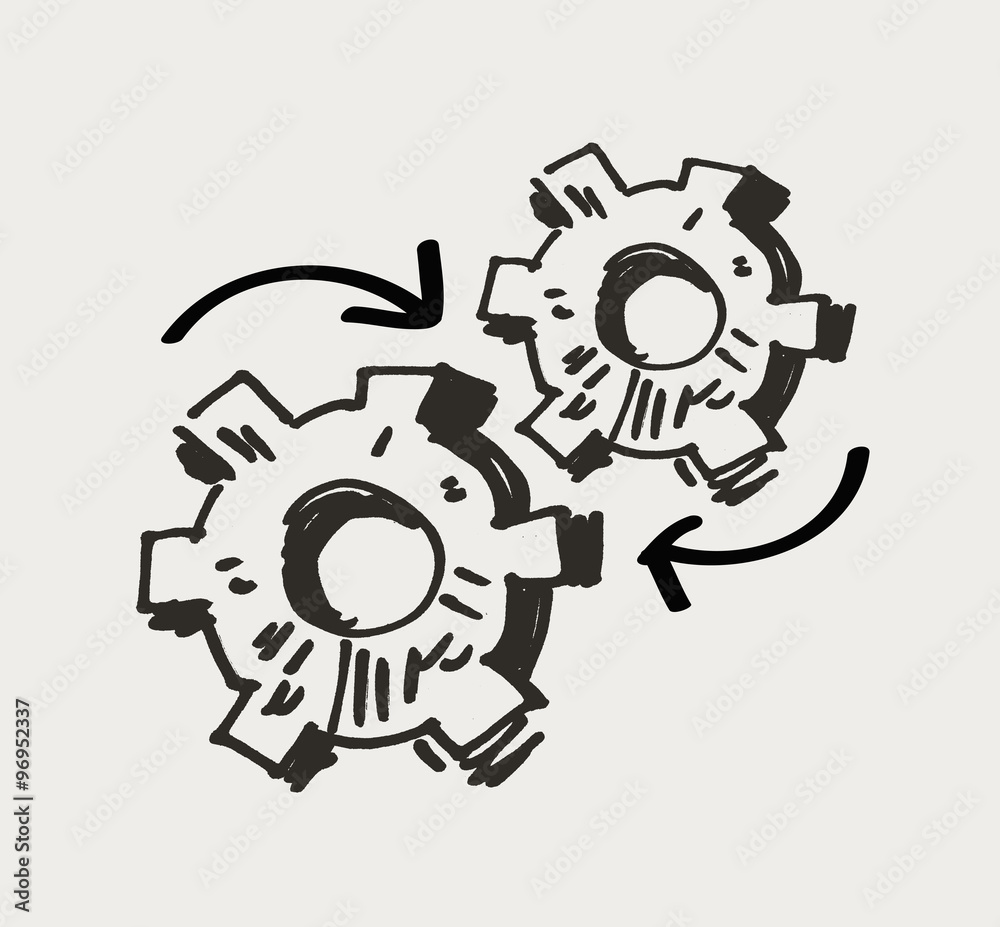 gear mechanism or work. doodle. vector illustration gear mechanism or work. doodle. vector illustration