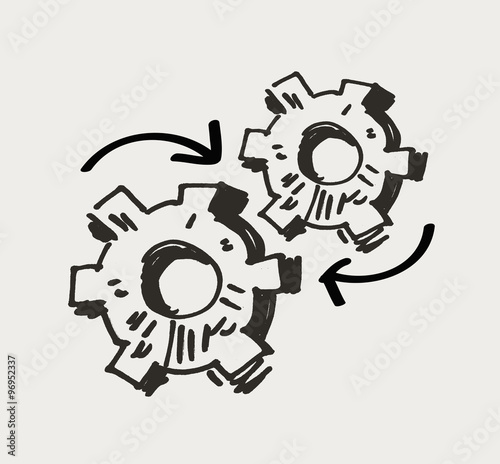 gear mechanism or work. doodle. vector illustration