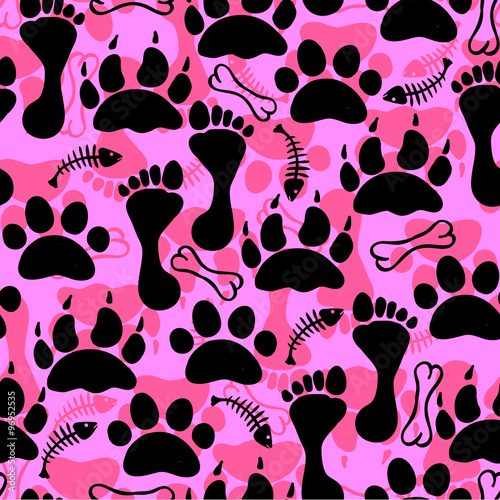 seamless pattern with footprints and bones