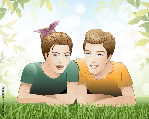 boy and girl / happy boy and girl relaxing in nature 