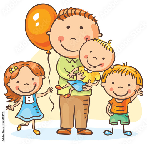Father with tree children