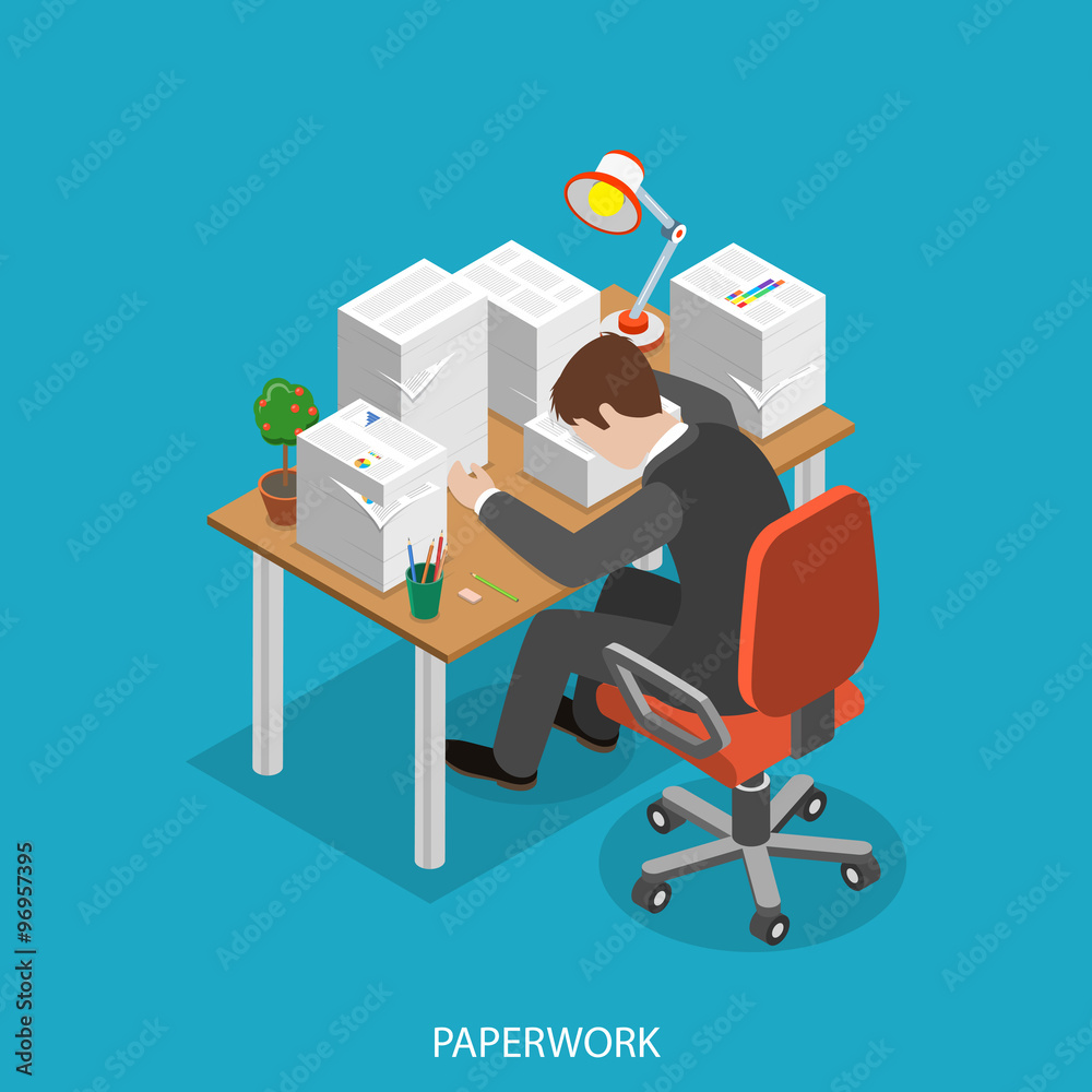 Paperwork isometric flat vector concept. Paperwork isometric flat vector concept.