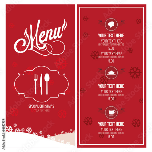 Christmas menu illustration over red and white color background