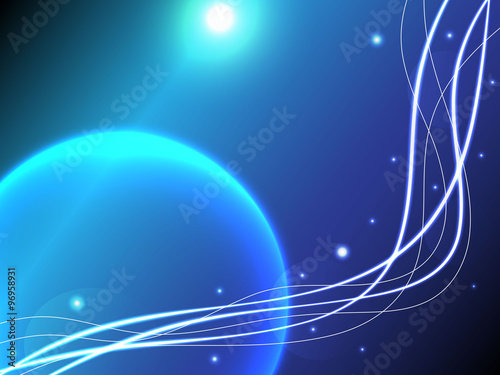 Planet space background with glowing lines