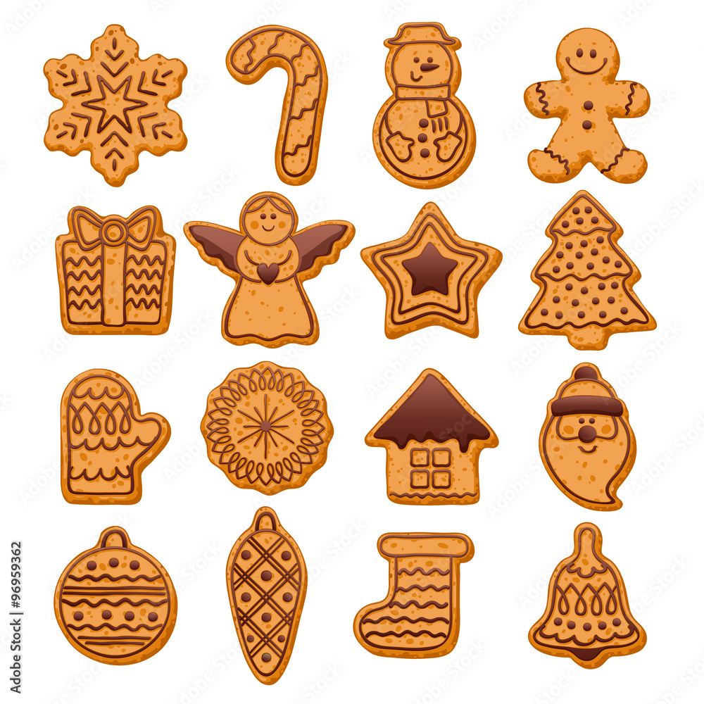 Colorful beautiful Christmas cookies icons set. Colorful beautiful Christmas cookies icons set.