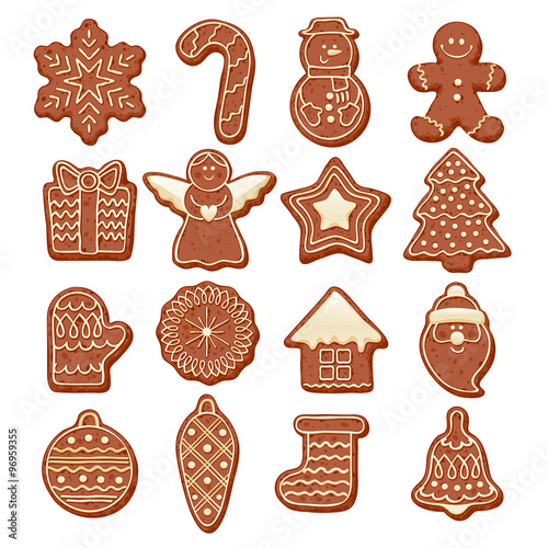 Colorful beautiful Christmas cookies icons set.
