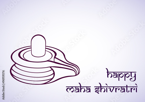 Linear Lingam, Hindu deity Shiva used for worship in temples, with Happy Maha Shivratri text with effects for Shivratri, a Hindu festival celebrated annually in reverence of the God Shiva black on a
