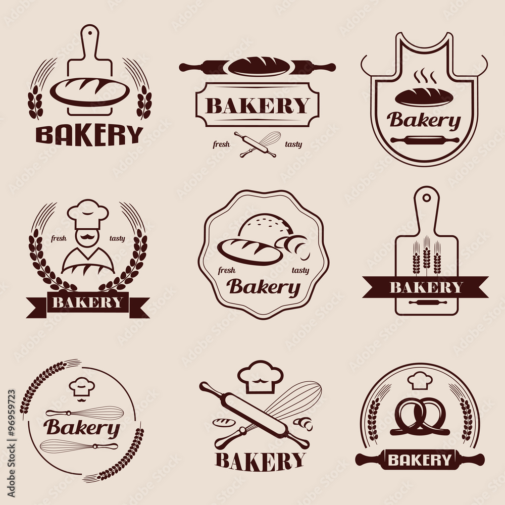 bakery retro emblem and labels collection, design elemnts and te