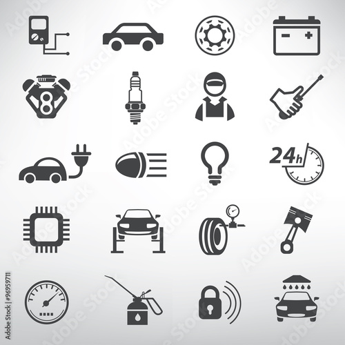 auto service icons set, repair and spare parts shop
