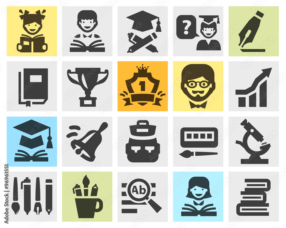 Obraz premium school, college, education set black icons. signs and symbols