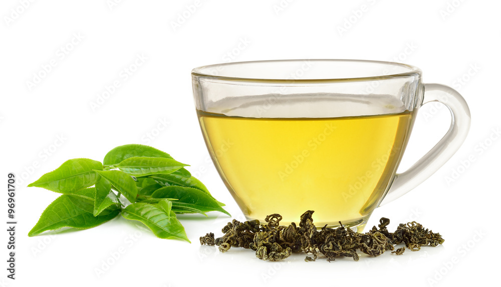 Glass cup of green tea isolated on white background Glass cup of green tea isolated on white background