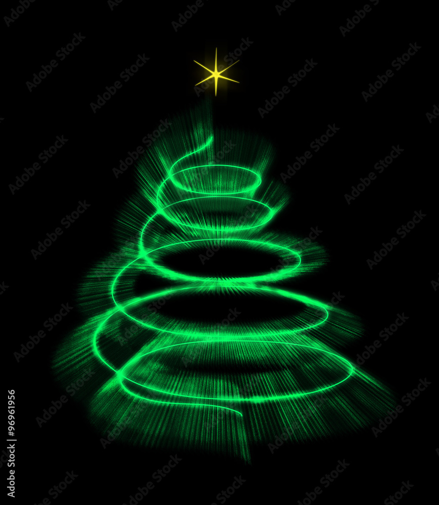 Φωτογραφία Illuminated Christmas tree isolated with a star. Illustration.