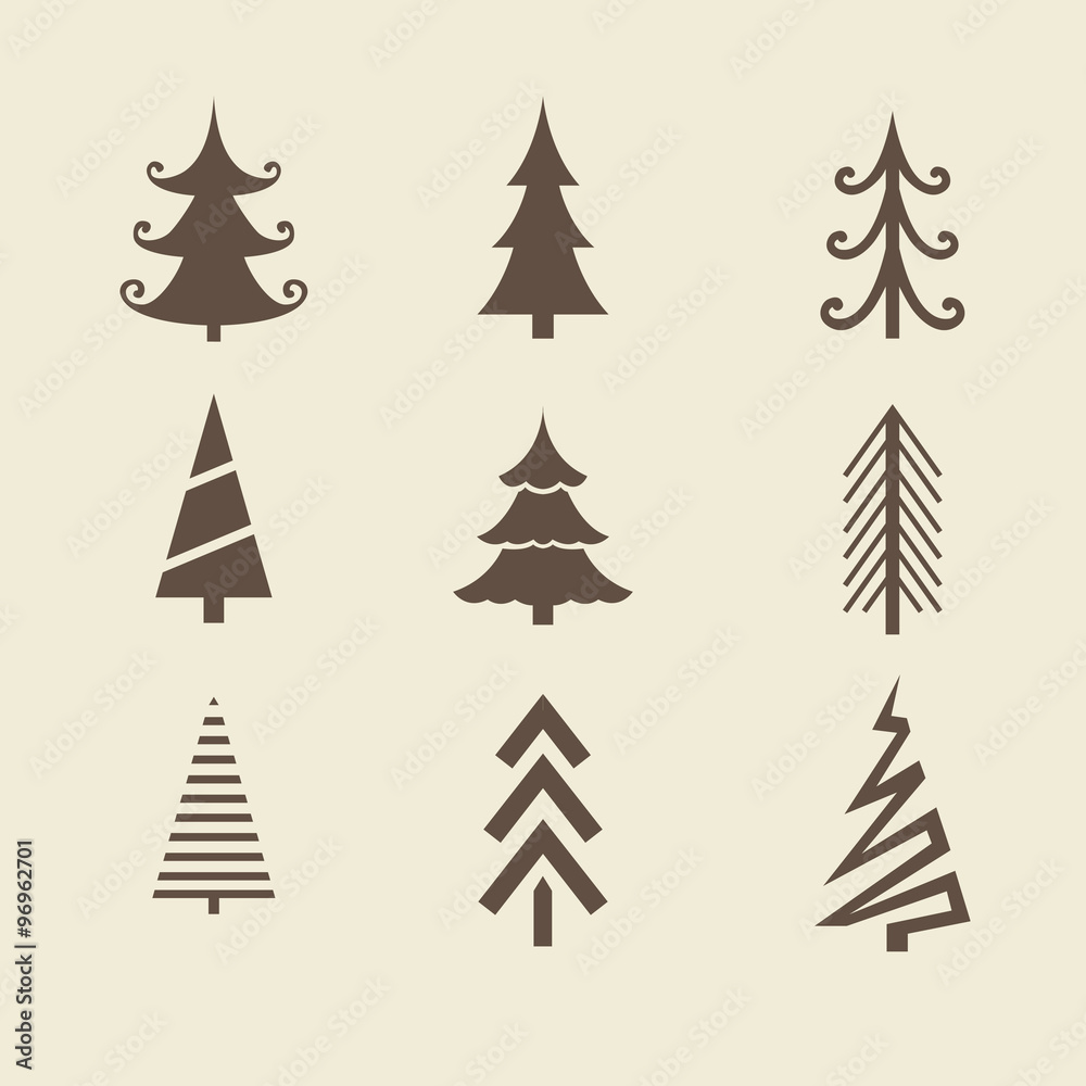 Merry christmas and happy new year. set of trees. Vector icons f Merry christmas and happy new year. set of trees. Vector icons f