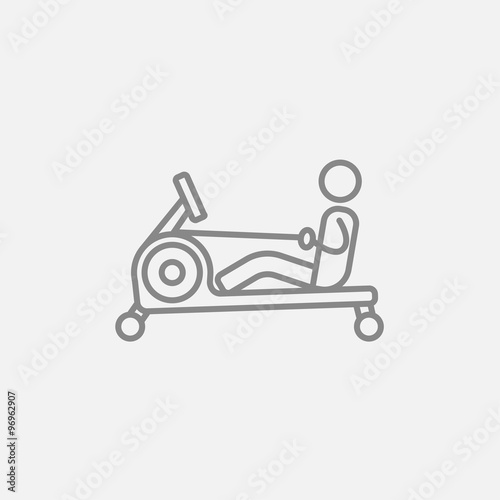 Man exercising with gym apparatus line icon.