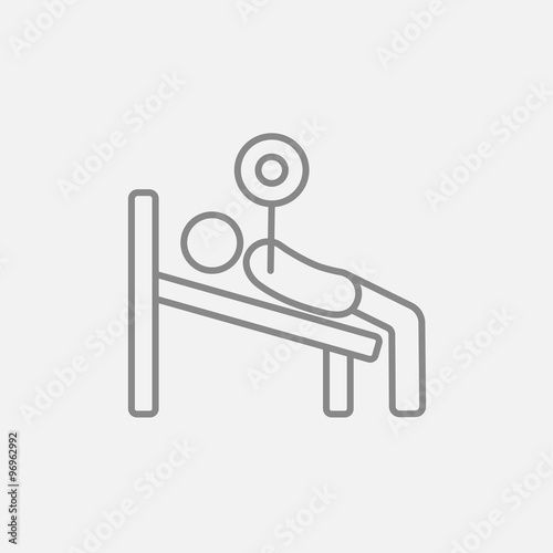 Man lying on bench and lifting barbell line icon.