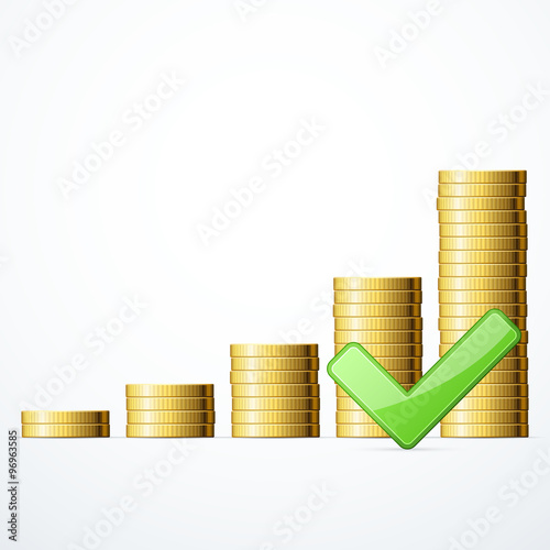 Coins stack and check mark