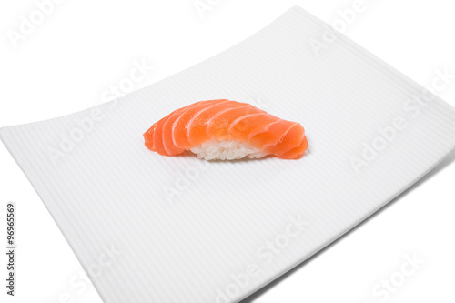 Traditional japanese salmon nigiri sushi.