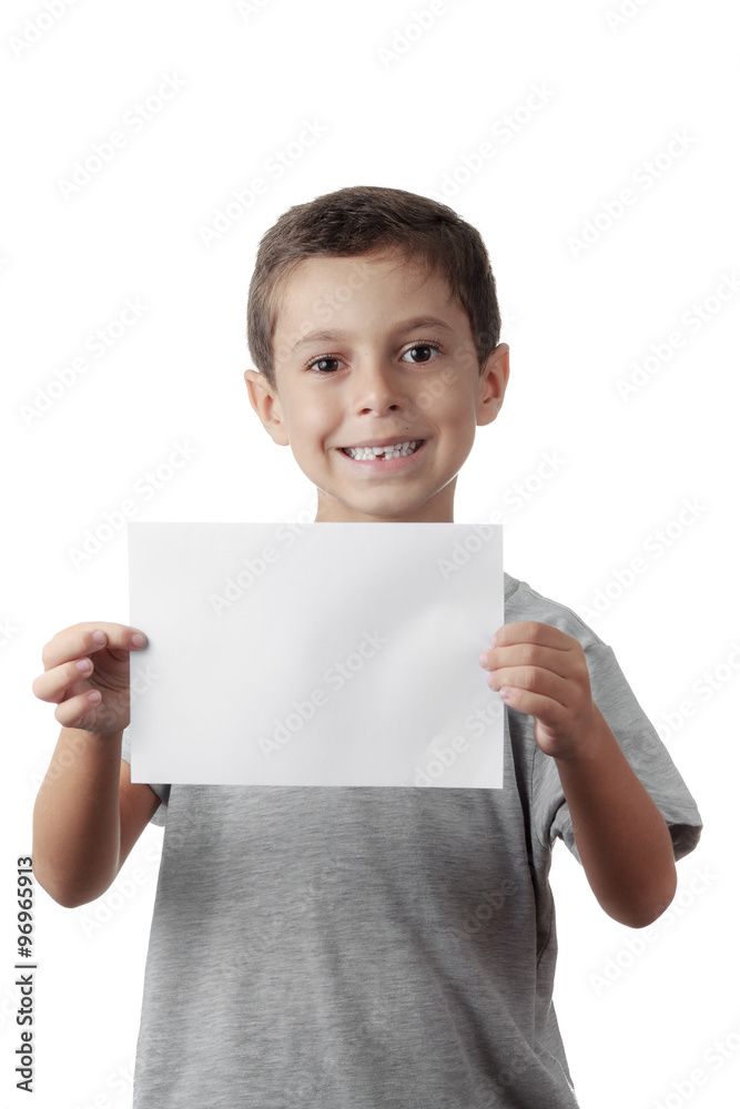 child with a white board isolated on white background child with a white board isolated on white background