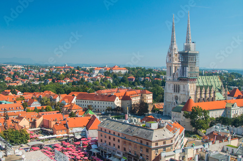 Kaptol and catholic cathedral in the center of Zagreb, Croatia, panoramic view 