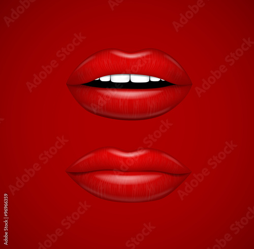 Hot red lips set. Vector illustration collection.