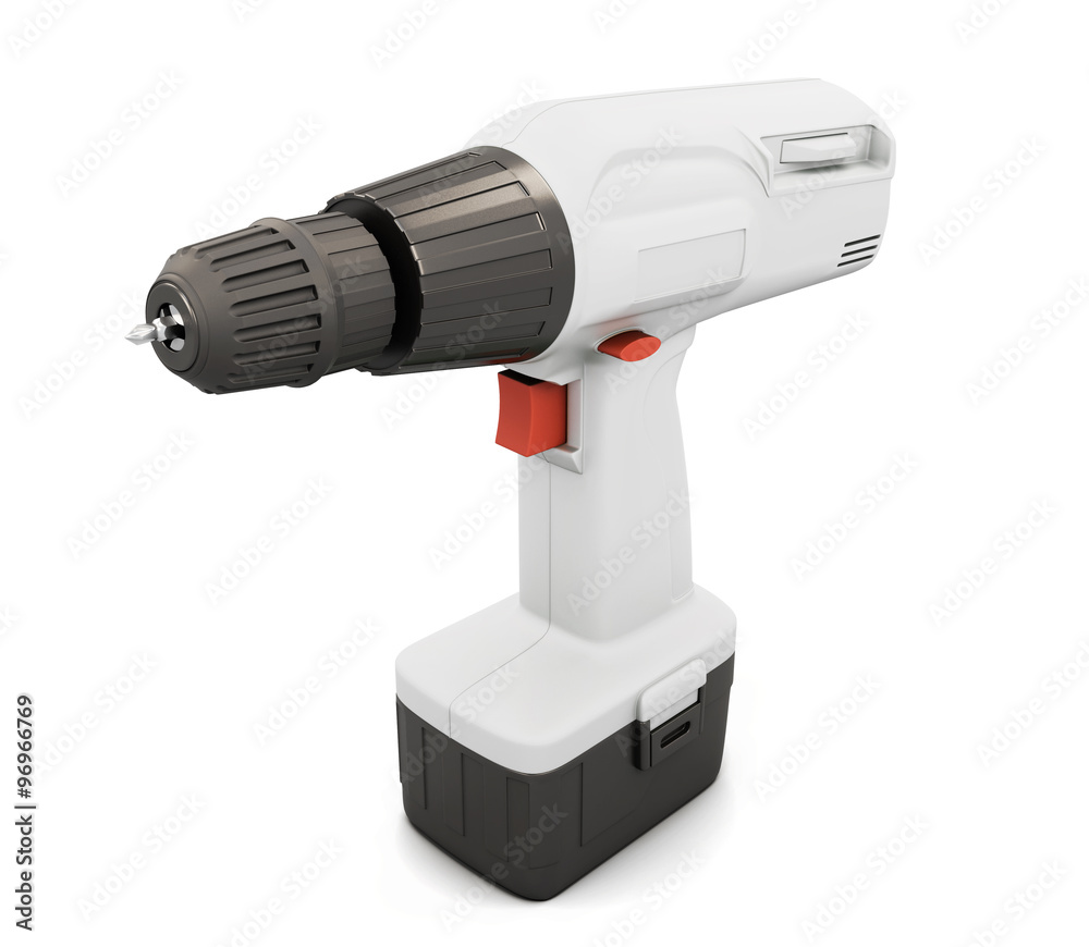White screwdriver with battery. 3d.