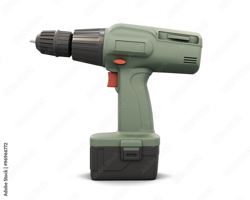 Screwdriver with battery side view. 3d. Screwdriver with battery side view. 3d.