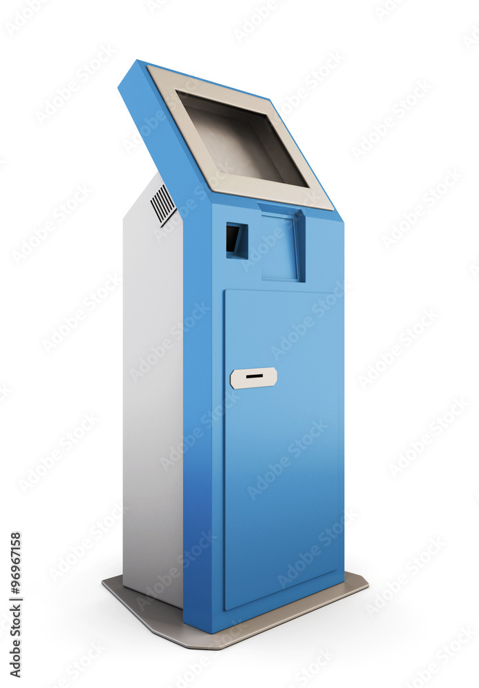 Blue information kiosk. Information terminal. 3d illustration. Blue information kiosk. Information terminal. 3d illustration.