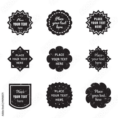 Black vintage textured badges vector set. Retro style. Perfect for greeting cards and invitations.