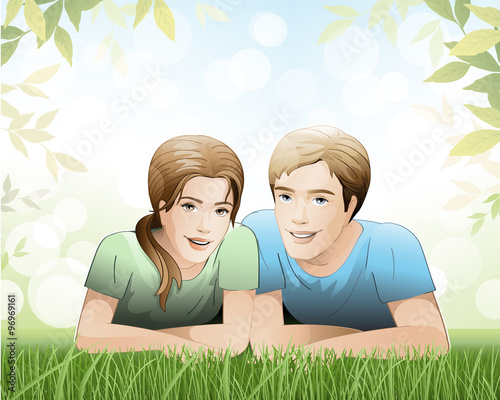 couple / happy couple relaxing in nature 