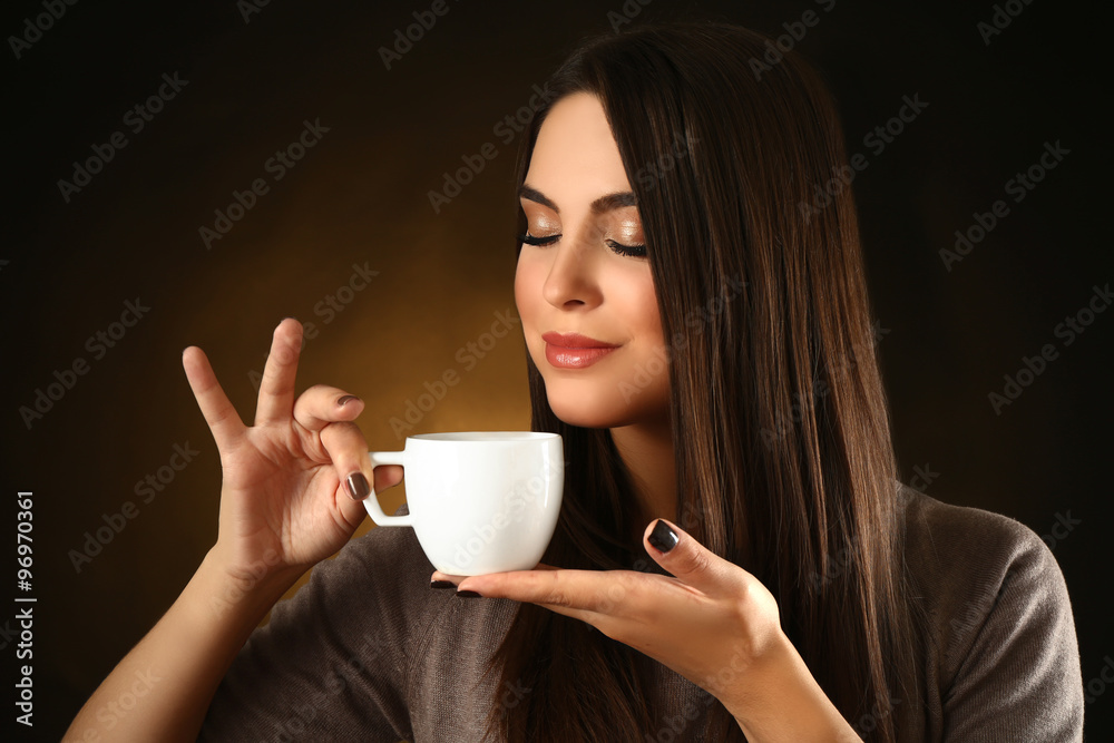 Portrait of pretty woman with cup of coffee Portrait of pretty woman with cup of coffee