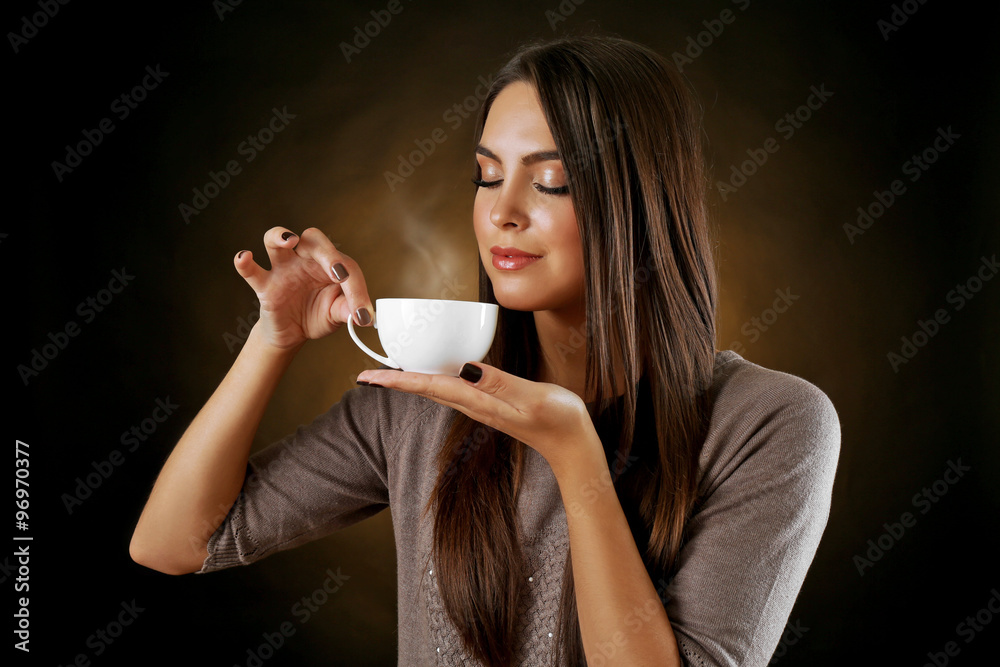 Portrait of pretty woman with cup of coffee Portrait of pretty woman with cup of coffee