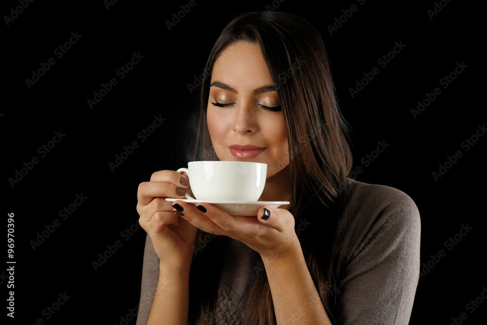 Portrait of pretty woman with cup of coffee Portrait of pretty woman with cup of coffee