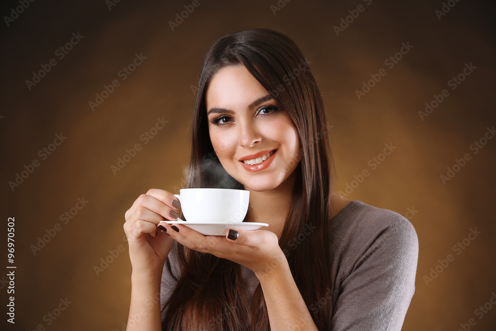 Portrait of pretty woman with cup of coffee Portrait of pretty woman with cup of coffee
