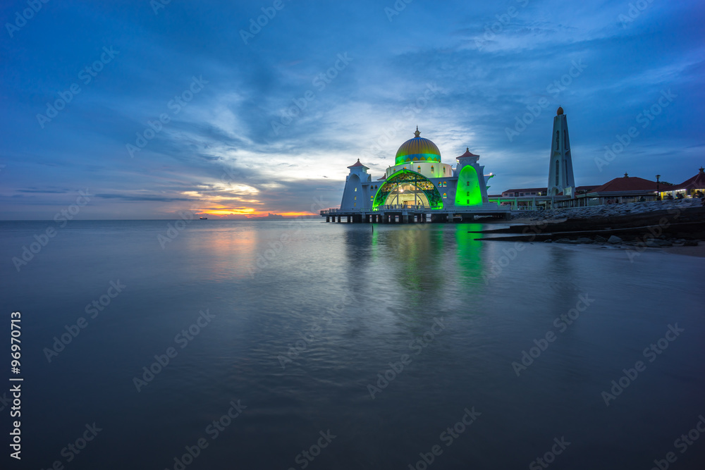 Malacca Straits Mosque. Sunset.