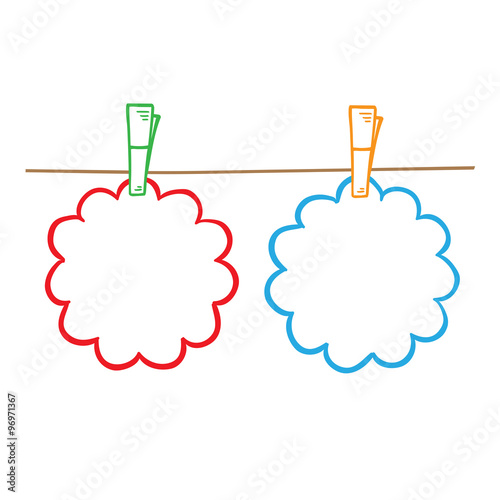 Vector doodle frames for text or photo, hanging on clothesline.