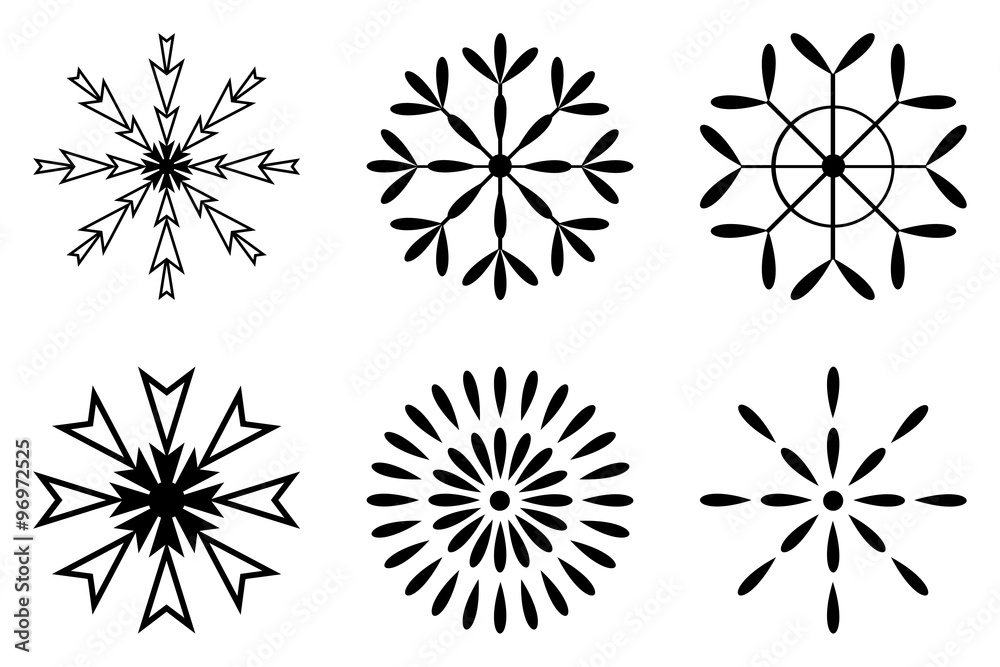 black snowflakes set sign isolated on white background