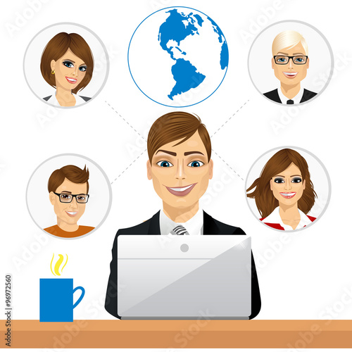 freelancer working in collaboration with coworkers over internet