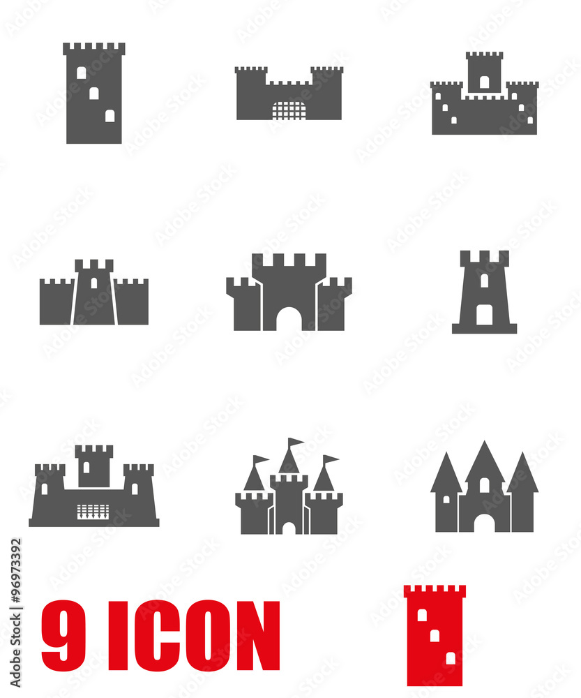Vector grey castle icon set. Castle Icon Object, Castle Icon Picture, Castle Icon Image - stock vector