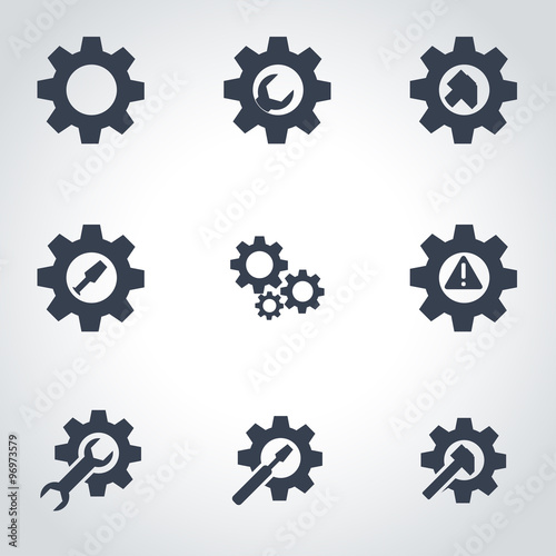 Vector black tools in gear icon set. Tools in Gear Icon Object, Tools in Gear  Icon Picture, Tools in Gear Icon Image - stock vector