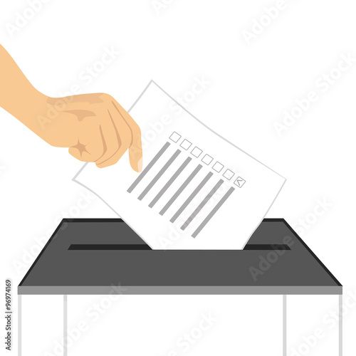 illustration of a hand putting paper in ballot box 