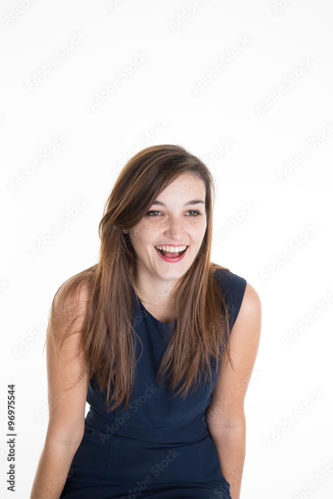 Portrait of young woman with long hair wit a copy space on the top Portrait of young woman with long hair wit a copy space on the top