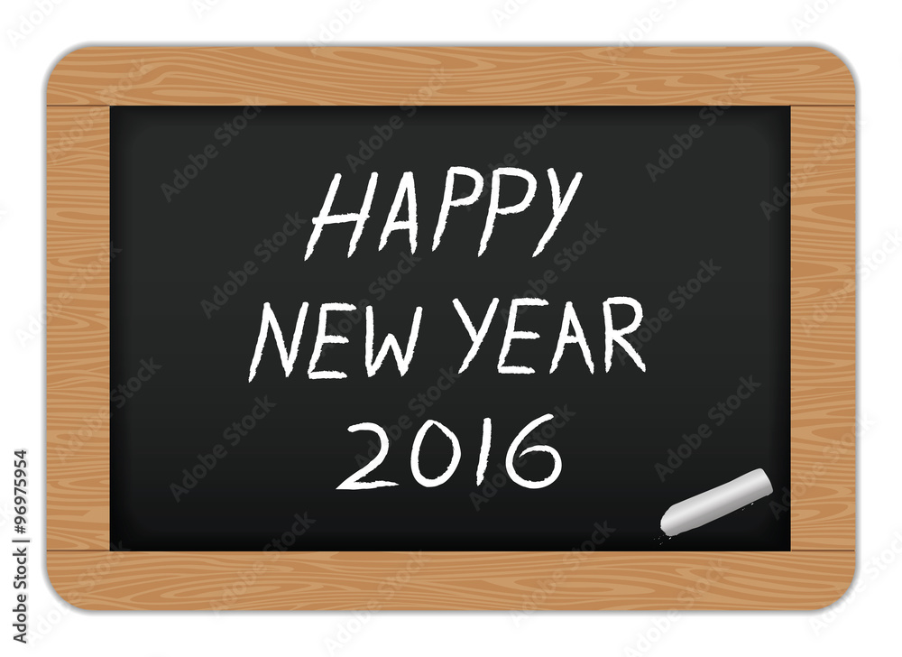 Happy New year text on Slate/ Chalk board. Vector illustration
