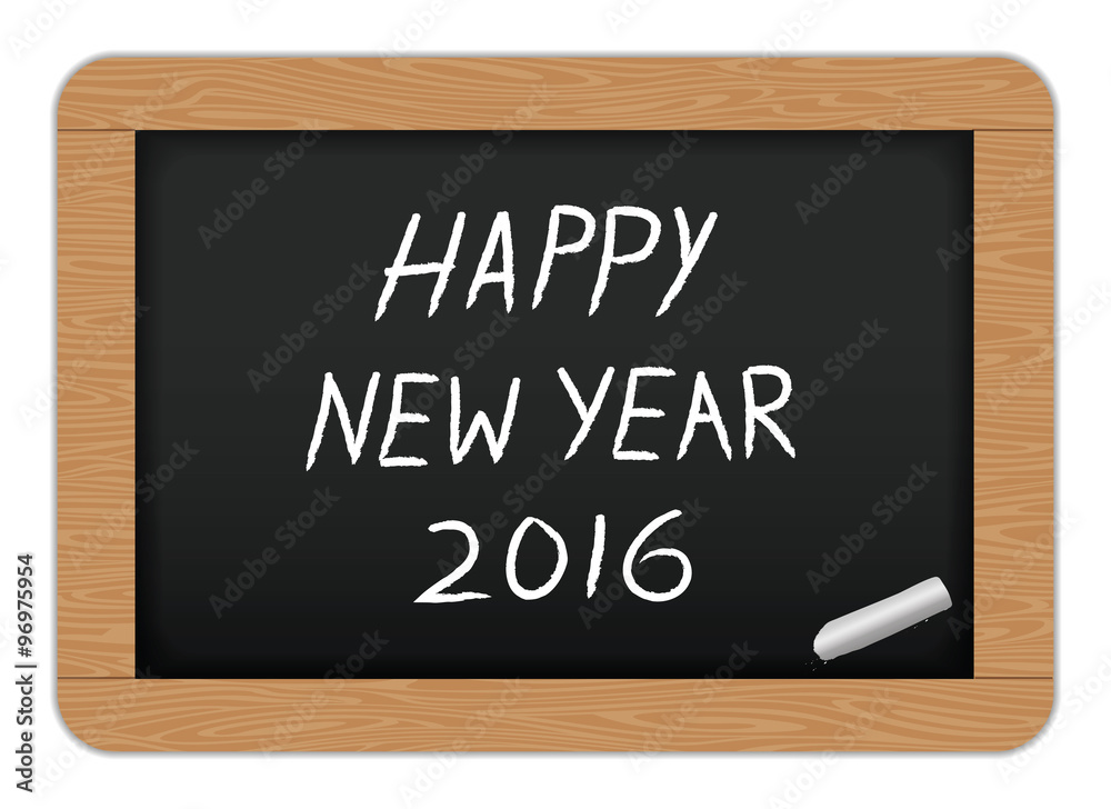Happy New year text on Slate/ Chalk board. Vector illustration Happy New year text on Slate/ Chalk board. Vector illustration