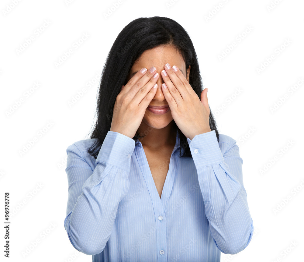 Woman hiding her face with hands. Woman hiding her face with hands.