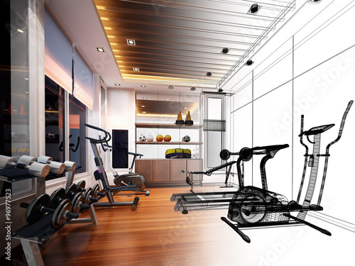 abstract sketch design of interior fitness room