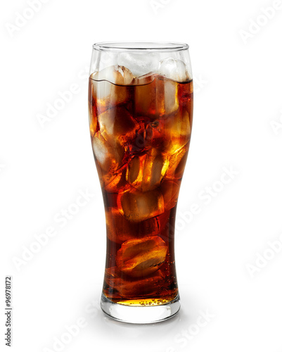 Glass of cola isolated on white background.