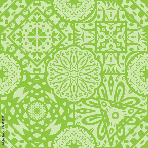 Vector abstract seamless pattern varies ornaments  geometric patterns  circles  squares  triangles and floral patterns.