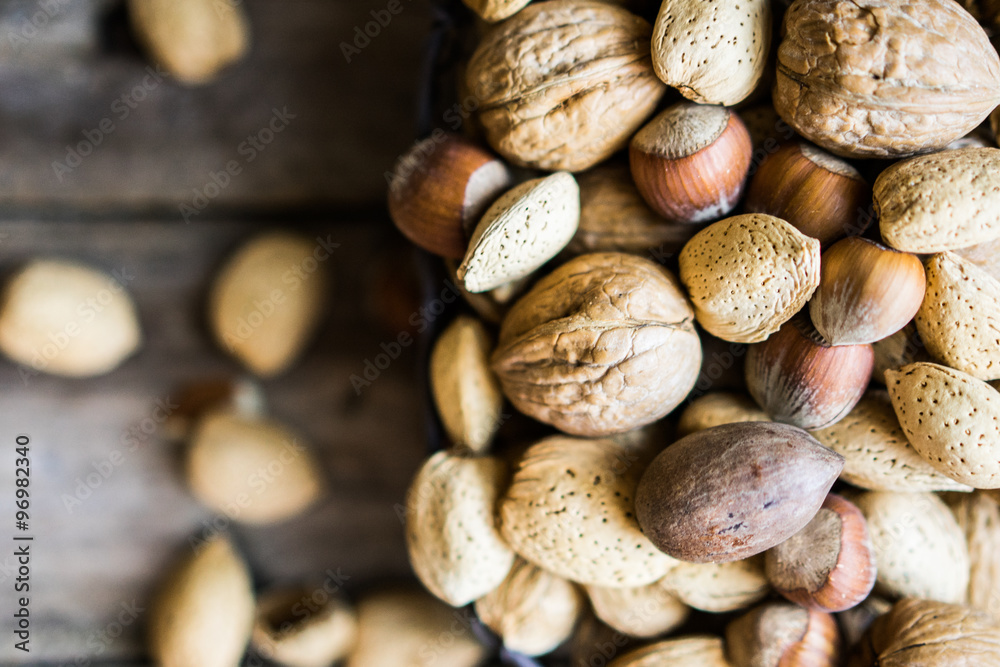 Nut mix on rustic wooden background Nut mix on rustic wooden background