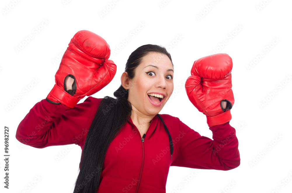 Woman boxer isolated on the white Woman boxer isolated on the white